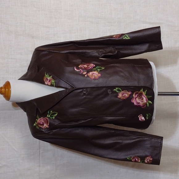 Pamela McCoy Jackets & Blazers - NWOT Pamela McCoy embroidered brown leather blazer